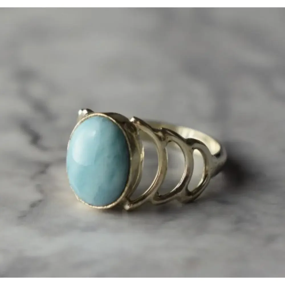 925 Sterling Silver Larimar Ring Size 7